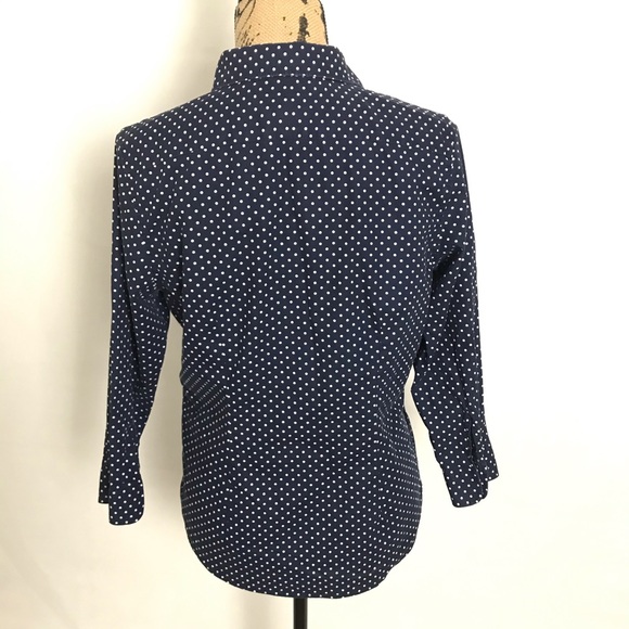 Lauren Ralph Lauren Navy Polka Dot Button Down - Picture 2 of 5